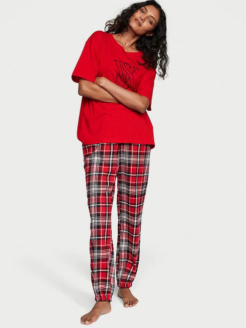 Victoria's Secret Lipstick Red Heritage Tartan Long Cuffed Pyjamas