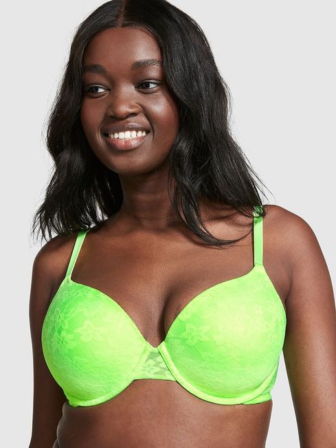 Victoria's Secret PINK Lime Green Floral Lace Lightly Lined Bra