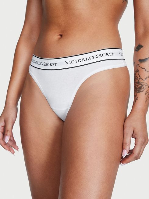Victoria's Secret Vs White Thong Logo Knickers