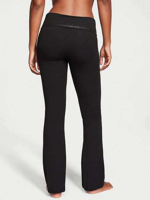 Pure Black Graphic Foldover Yoga Foldover Flare Legging