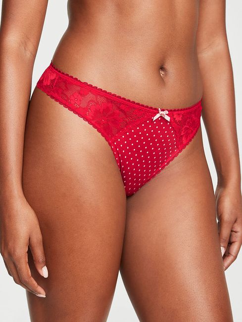 Victoria's Secret Lipstick Red Dot Print Smooth Thong Knickers