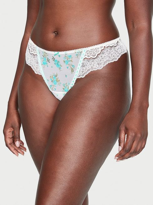 Victoria's Secret Lovers Bouquet White Thong Ribbon Lace Knickers