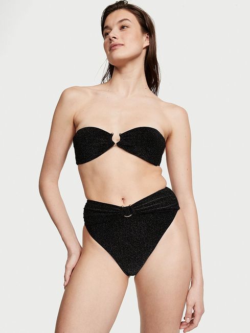Victoria's Secret Nero Black High Waisted Shimmer Swim Bikini Bottom