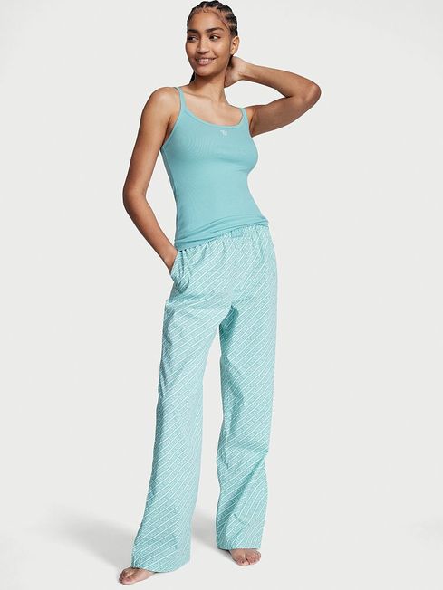 Victoria's Secret Fountain Blue Logo Stripe Cami Long Pyjamas
