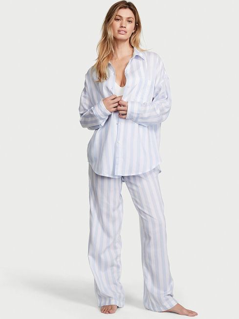 Victoria's Secret Blue Crescent Stripe Modal Long Pyjamas