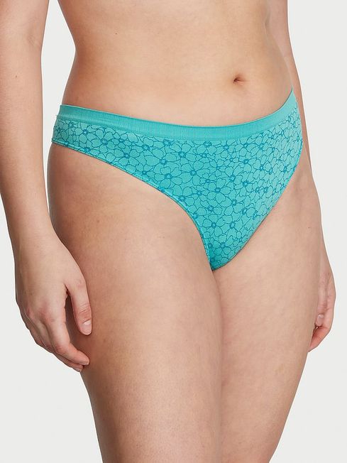Victoria's Secret Aquarius Floral Outline Blue Printed Thong Seamless Knickers
