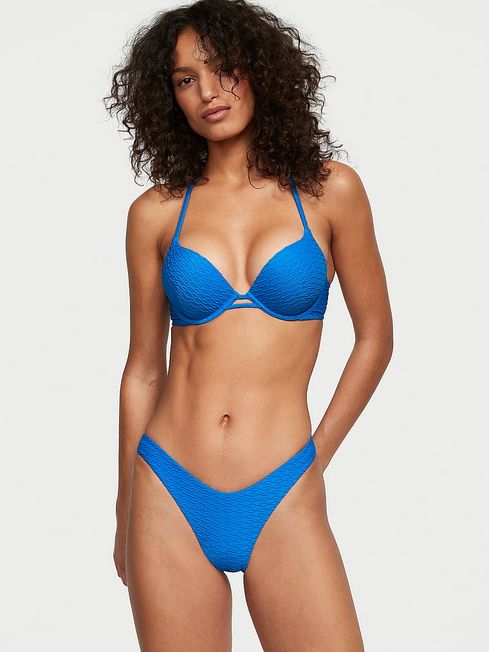 Victoria's Secret Shocking Blue Fishnet Add 2 Cups Push Up Swim Bikini Top