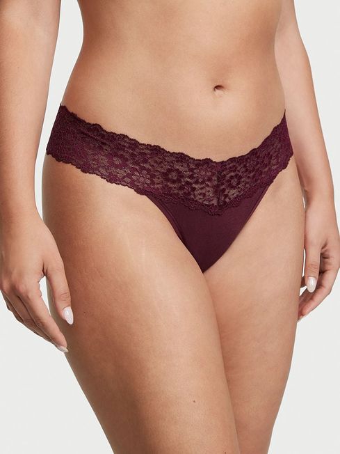 Victoria's Secret Kir Red Posey Lace Waist Thong Knickers