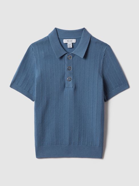 Reiss Cornflower Blue Pascoe Teen Textured Modal Blend Polo Shirt