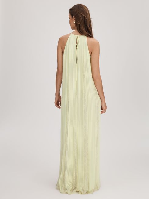 Florere Lace Pleated Maxi Dress in Pale Green