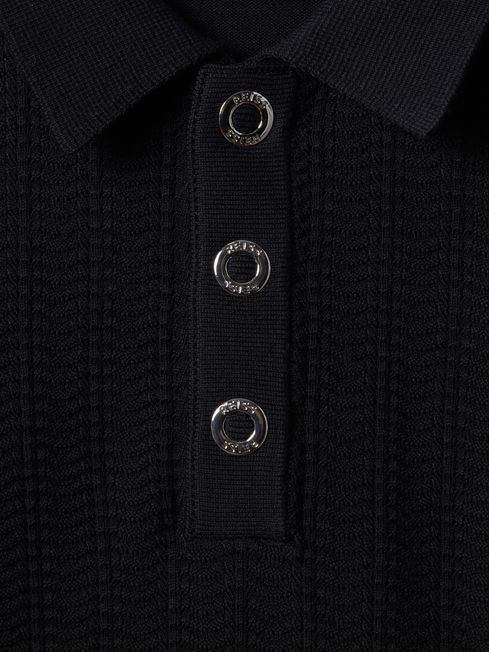Reiss Navy Pascoe Teen Textured Modal Blend Polo Shirt
