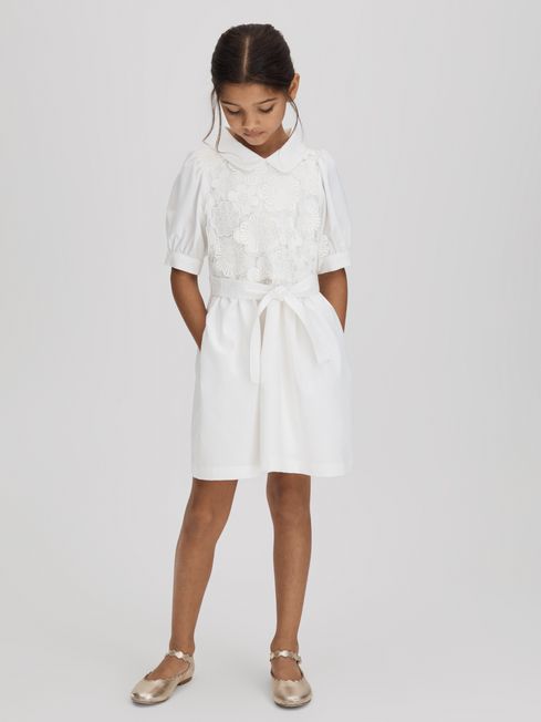 Reiss Ivory Dannie Teen Embroidered Puff Sleeve Dress