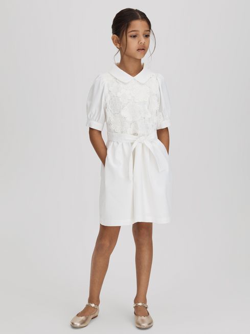 Reiss Ivory Dannie Junior Embroidered Puff Sleeve Dress