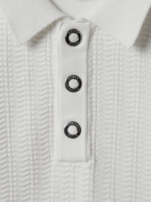 Reiss White Pascoe Teen Textured Modal Blend Polo Shirt