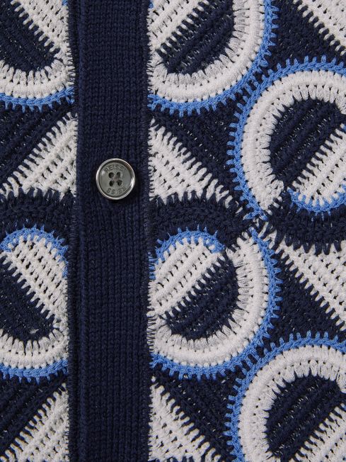 Crochet Cuban Collar Shirt in Navy
