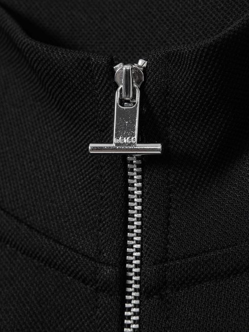 Textured Half-Zip Funnel Neck Jumper in Black