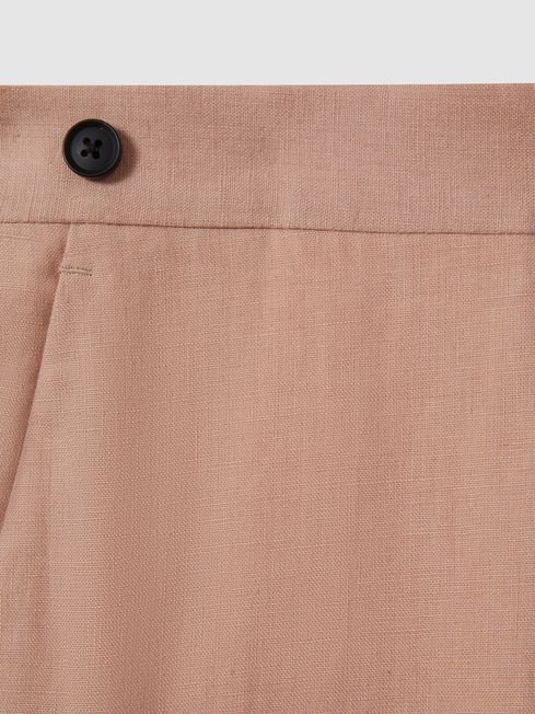 Slim Fit Linen Adjuster Trousers in Pink