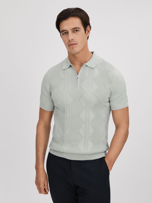 Reiss Pistachio Tropic Cotton Half-Zip Polo Shirt