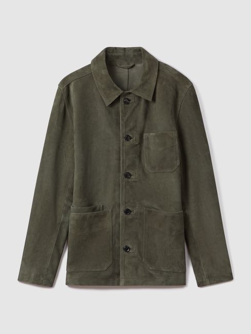 Reiss Moss Green Roma Suede Button Through Jacket