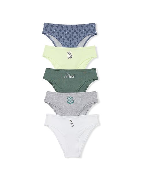 Victoria's Secret PINK White/Grey/Green/Lime Green/Blue Cheeky Cotton Multipack Knickers