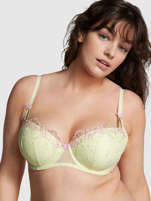 Victoria's Secret PINK Lime Green Push Up Embroidered Butterfly Lace Bra