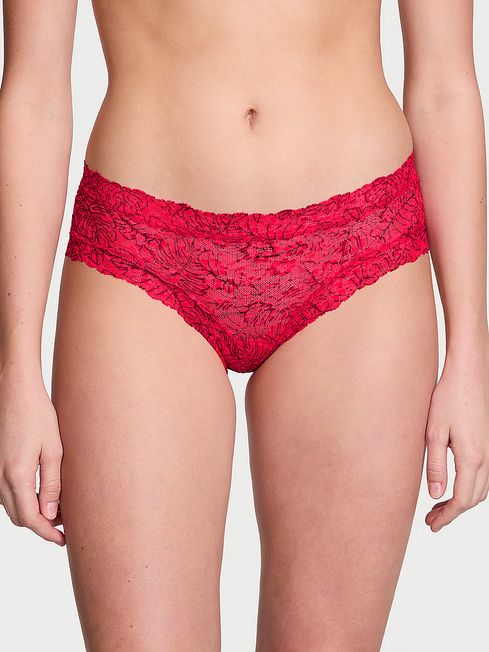 Victoria's Secret Hottie Pink Palm Leaf Cheeky Posey Lace Knickers