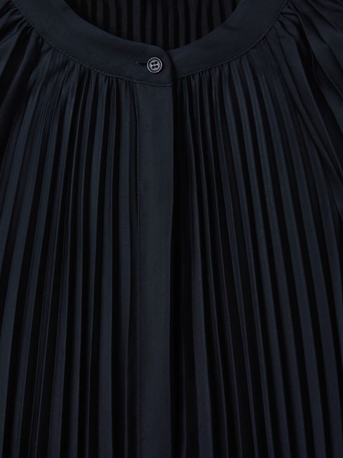 Reiss Navy/Blush Gabby Pleated Colourblock Mini Dress