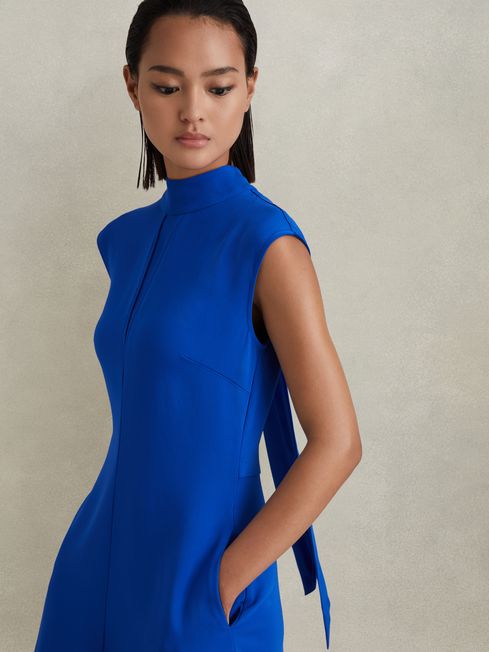 Reiss Cobalt Blue Libby Fitted Asymmetric Midi Dress