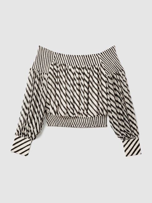 Black and white striped bardot top sales