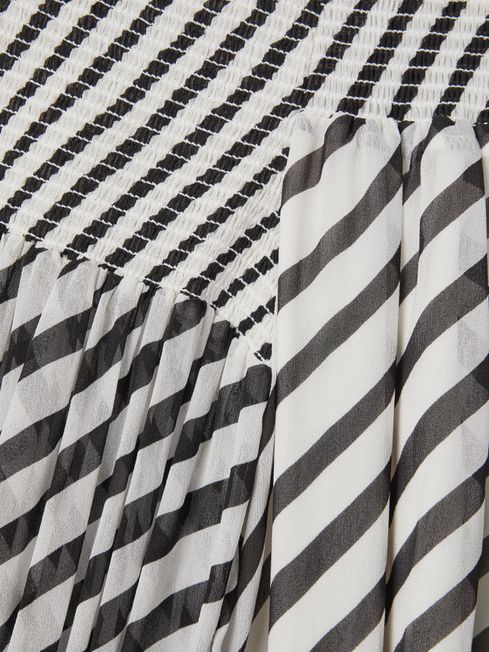 Striped Bardot Maxi Dress in Black/Cream