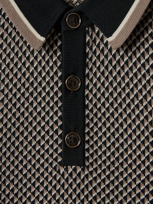 Reiss Hunting Green Brunswick Senior Geometric Design Knitted Polo Shirt