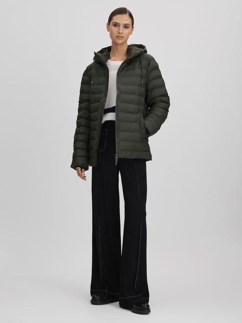 Rains Hooded Puffer Jacket in Green