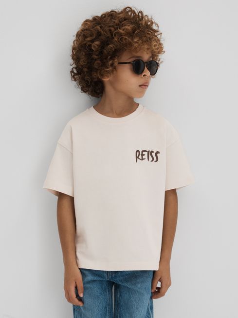 Reiss Ecru Abbott Junior Cotton Motif T-Shirt