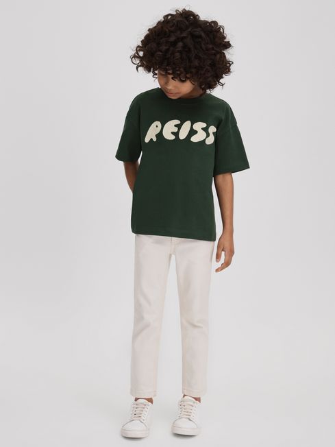 Reiss Hunting Green Sands Cotton Crew Neck Motif T-Shirt