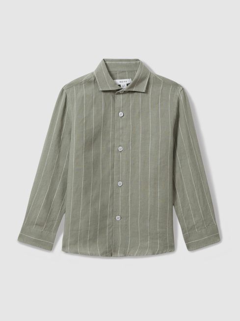 Reiss Sage Ruban Striped Linen Cutaway Collar Shirt