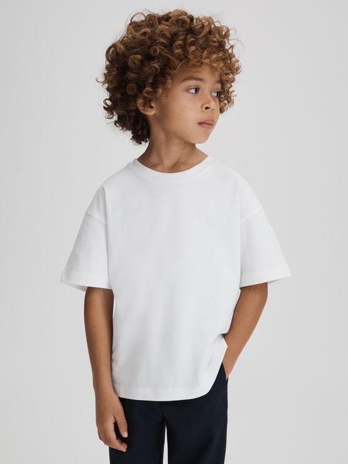 Reiss White Selby Junior Oversized Cotton Crew Neck T-Shirt