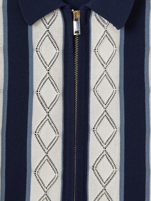 Reiss Navy/White Selwood Senior Colourblock Zip-Through Shirt