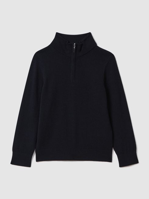 3 9 yrs Wool Half Zip Funnel Neck Jumper in Navy REISS Ireland