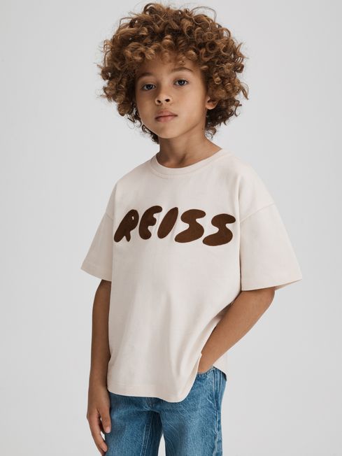 Reiss Ecru Sands Junior Cotton Crew Neck Motif T-Shirt