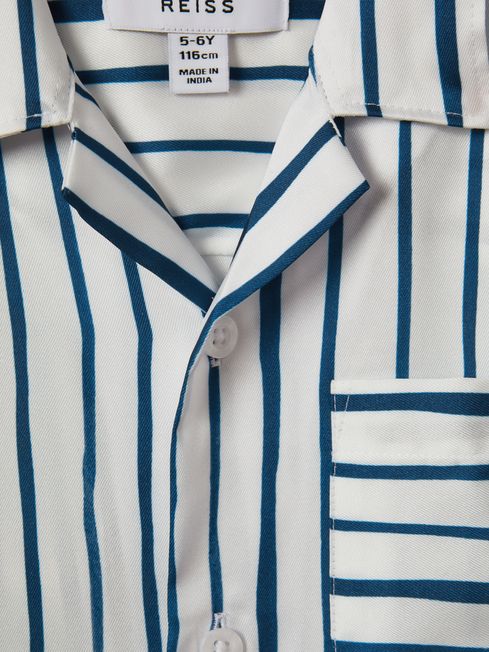 Reiss White/Blue Rava Senior Striped Cuban Collar Shirt