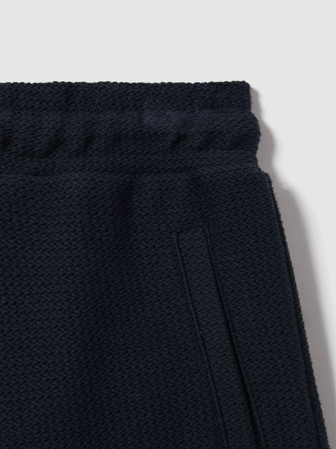 Reiss Navy Hester Senior Textured Cotton Drawstring Shorts