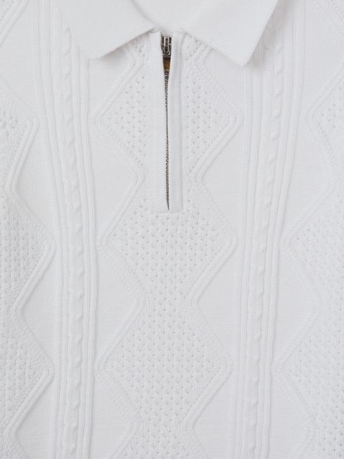 Reiss White Tropic Senior Cotton Half-Zip Polo Shirt