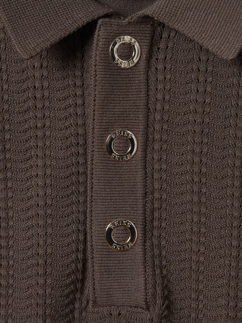 Junior Textured Modal Blend Polo Shirt in Pecan Brown