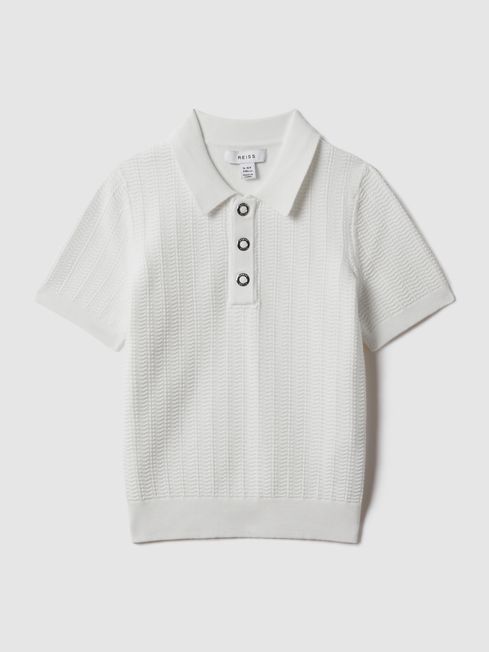 Reiss White Pascoe Senior Textured Modal Blend Polo Shirt