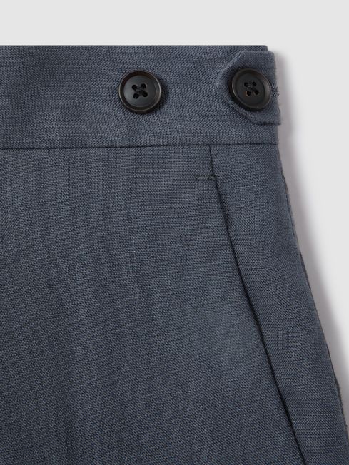 Slim Fit Linen Adjuster Trousers in Airforce Blue