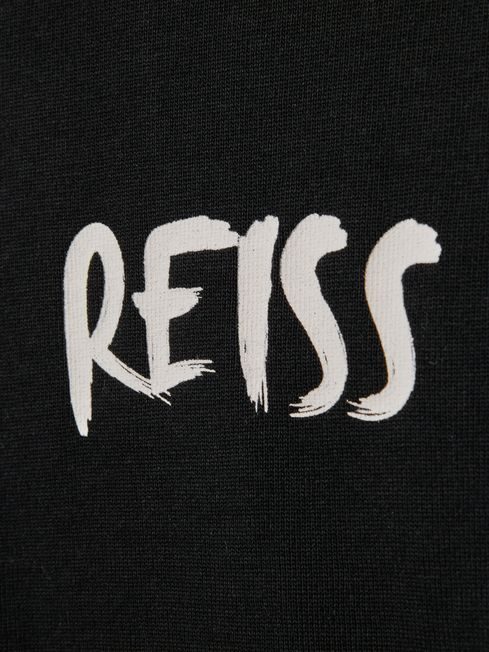 Reiss Washed Black Abbott Cotton Motif T-Shirt