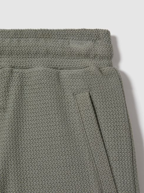 Reiss Pistachio Hester Senior Textured Cotton Drawstring Shorts