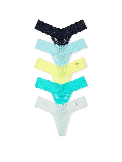 Victoria's Secret Blue/Yellow/Black Thong Lace Knickers Multipack