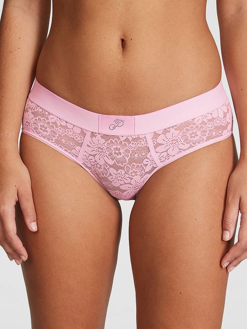 Victoria's Secret PINK Pink Bubble Shine Lace Hipster Logo Knickers