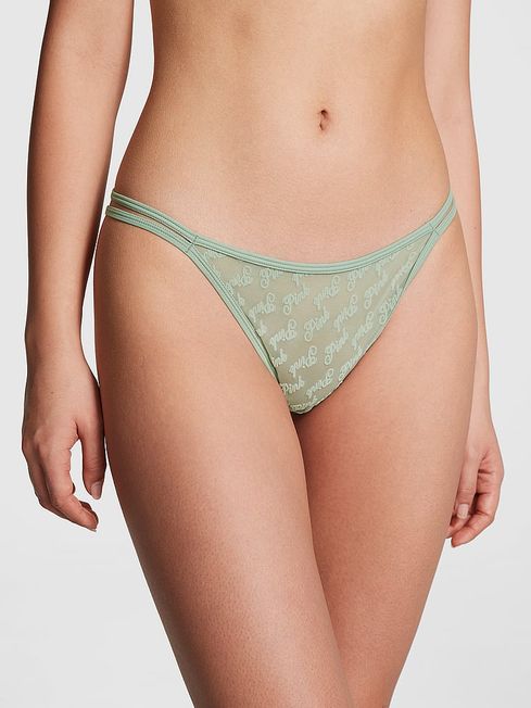 Victoria's Secret PINK Iceberg Green Thong Flocked Mesh Strappy Knickers